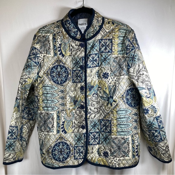 BonWorth Jackets & Blazers - BonWorth Women's Quilted Reversible Utility Jacket - Blue and Yellow Sz L